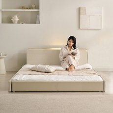 삼익가구 해온 LED 저상형 가죽 침대, 01. 아이보리 오픈형_양모라텍스독립매트 포함