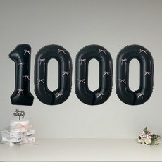 연지마켓 블랙 대형 숫자 풍선 리본 기념일 생일, 1개, 핑크리본 + 블랙숫자 1000