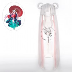 루나미 야치요 코스프레 가발 포리너 만두머리 투톤 핑크 그라데이션 고열사, 1개, 루나미 야치요 가발