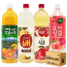 [한번에먹자] 대용량 과즙음료 4종 혼합 / 제주사랑감귤사랑 + 갈아만든배 + 아침에사과 + 요거상큼복숭아, 4개, 1.5L