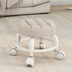 등받이이동의자 낮은의자 바퀴달린 작은바퀴 플라스틱 쿠션 원형 스툴 화이트, A. 미색  두꺼운 플라스틱 프레임  범용 바퀴, A. 미색 두꺼운 플라스틱 프레임 범용 바퀴