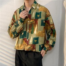 조폭셔츠 바캉스룩 건달 하와이안 캐주얼 코스프레, 오프화이트 2328 그린, 2XL, 1개