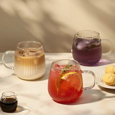 루비아 플리츠 내열유리 머그컵 380ml, 4개, 투명