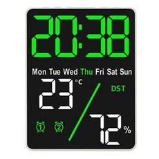 LED 온습도 시계 온습도계 그린 온도계 습도계 달력 시계 겸용 조명 알람 탁상 책상 전자 디지털 인테리어, LED온습도시계-그린, 1개