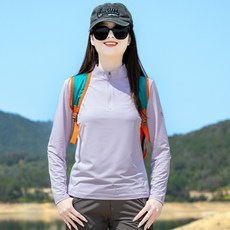 女款登山長袖冰絲涼感上衣 排汗速乾透氣防曬立領運動T恤