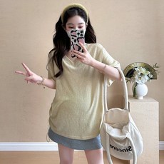 티류으스 여성 여름 임부복 브이넥 끈조절 반팔 루즈핏 티셔츠 빅사이즈 임산부 데일리 이너티 Lyw