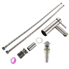 淼瀅精品衛浴 304不銹鋼面盆冷熱水龍頭 拉絲單孔洗臉盆混合水龍頭 無鉛 面盆水龍頭 臉盆龍頭 大流量, 1個, B3028A單孔臉盆無鉛直嘴龍頭一字手柄