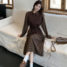 여성투피스 여성세트 체크 여성조끼 + 롱원피스 베스트 여성원피스 ZBW26020307 69