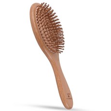 모발 성장을 위한 대나무 브러시 - 엉킴을 풀고 손상 및 두피 마사지를 나무 패들 포함 천연 빗살 두껍고 얇으며 곱슬거리며 건조하고 젖은 모발용 여성 남성에게 이상적인 인체 공, 1
