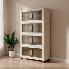 SHE-U 다용도 폴딩박스 수납장 이동식 대용량 리빙박스 옷장 거실 주방 정리함, 4개, 투명