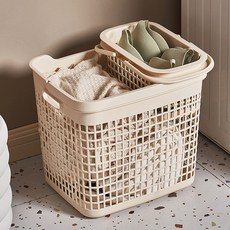리빙공감 이중 칸분할 빨래 바구니, 베이지