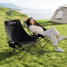 AORAN 각도조절 경량 접이식 캠핑 의자 세트, 2개, 검은색