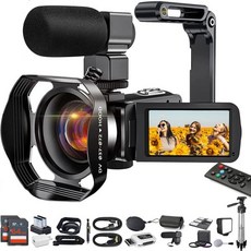 Acuvar 아쿠바 4K 비디오 카메라 캠코더 48MP 오토포커스 60FPS 와이파이 브이로그 유튜브용 18배 줌 디지털 마이크 포함 안정기 삼각대 이중 충전기 카드 리더기 배, Kit 2