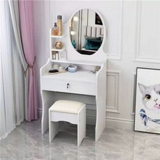 화이트화장대 북유럽 엔틱 앤틱 화장대 빈티지, N. 60cm 화이트 원형+의자
