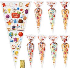 Yexiya 개학 선물 가방 100개 투명 셀로판 간식 가방 벌크 트위스트 타이 포함 베이커리 비스킷 초콜릿 간식 파티 용품 114529 8425817851, Yexiya 개학 선물 가방, 100개, 투명 셀로판