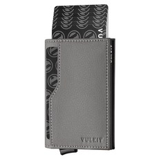 VULKIT 카드 홀더 지갑 더블 ID 윈도우 RFID 차단 팝업 미니멀리스트 디자인 12장의 카드용 아이언 그레이. 단일 사이즈