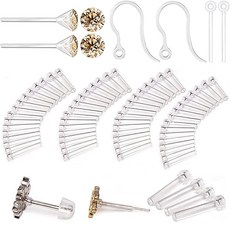 민감한 귀용 실리콘 귀걸이 알레르기 슬리브 108개 6가지 사이즈 알레르기 방지 슬리브 및 지르콘 및 포스트 및 후크 및 귀걸이 뒷면 (화이트), 골드 컬러