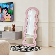 Comfy Nest 웨이브 물결 스탠드 전신거울 인테리어 비정형, 핑크