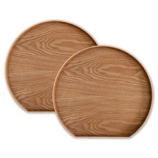 나무 반달트레이 원목 우드 대나무 천연 옻칠 혼밥 카페 반달 트레이 쟁반, 2개, 브라운