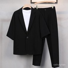 胖悅衣櫥 大碼西裝套裝男【三件套】微胖男生顯瘦夏季短袖西服套裝/面試正裝/畢業正裝