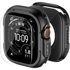 BXUXOHS 금속 케이스 화면 보호기 애플 워치 울트라 3울트라 2울트라 49mm 커버 견고한 보호 범퍼 프레임+9H 강화 유리 필름+PC 뒷면 군용 등급 충격 아이워치, 01-Black Knight