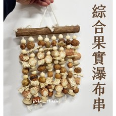 台灣出貨 綜合果實瀑布串 適合中大型鸚鵡 灰鸚鵡 金剛鸚鵡 實木啃咬串 耐啃咬串 籠內裝飾 原木塊 蜜袋鼯 龍貓 松鼠, 1個