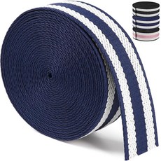 면 웨빙 가방용 3.8cm(1.5인치) 스트랩 카키 네이비 블루 스트라이프 6야드 자카드 웨빙 3.8cm(1.5인치) 튼튼한 3.8cm(1 1/2인치) 웨빙 백팩 수하물 숄, 네이비 블루 화이트