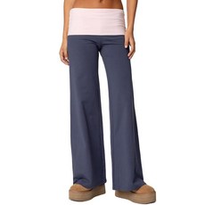 Nicoxijia 여성용 폴드 오버 요가 팬츠 로우 라이즈 와이드 레그 스웨트팬츠 컬러 블록 플레어 레깅스 Y2k 부츠컷 체육관 라운지 팬츠 C-블랙 S, C-블루