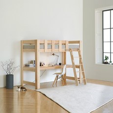 굿모닝침대 편백나무 원목 GM 책상형벙커침대 슬림단면 매트리스포함 사다리 각도조절 가능, GM 벙커침대-슬림단면매트