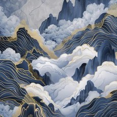 풍경화 블루 마운틴 나무 숲 소나무 사원 금빛 태양 포스터 캔버스 그림 인쇄, 4. 5