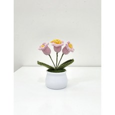 손뜨개 뜨개꽃 화분 코바늘 꽃장식, 1개, 방울꽃 3구 핑크