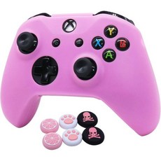 핑크 스킨 RALAN 실리콘 컨트롤러 커버 프로텍터 Xbox One S/X 컨트롤러와 호환 (핑크 프로 엄지 그립 x 2 고양이 + 해골 캡 & 2), Pink