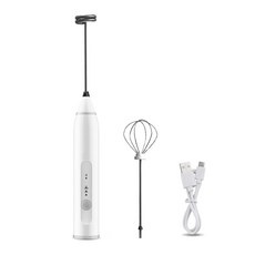 電動打蛋器 USB充電手持攪拌器 電動打奶泡器 雞蛋攪拌棒, 白色(附贈2款攪拌棒頭）