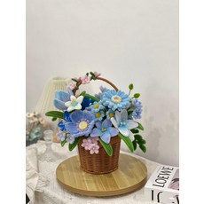 모루장식 해바라기 꽃바구니 웨딩 캐릭터 노란색 철사, 블루 포피