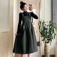 임산부 겨울 티셔츠 + 원피스 세트 높은 허리 밴딩 클래식 원피스 가을 겨울 편안한 착용감 YLP