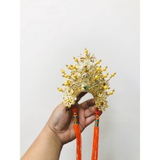 華誠 上帝公帽 上帝眉 台製柳絲金色金珠神明帽 玄天上帝站身神帽 (有雲帶 可戴), 1個