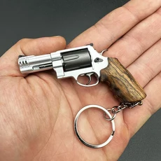 새로운 7.5cm 미니 건 모델 견고한 나무 손잡이 M500 탈착식 리볼버 합금 열쇠고리 장난감 - 남성용 선, 02 Silver Gunmetal  B