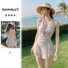 爆款小碎花泳裝女純欲風韓版ins風吊帶性感遮肉顯瘦顯白度假溫泉, 綠色,XL 【建議52.5-60.0公斤】