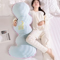 Pogeuni 큐티체크 사계절 순면 인체공학 바디필로우 롱쿠션, 블루