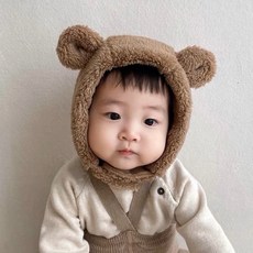 寶寶小童款熊熊耳朵造型絨絨保暖帽，柔軟舒適，多色選擇，可愛設計，秋冬穿搭必備