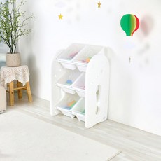 튼튼하고안전한 HDPE소재 국내생산 장난감정리함 3단 중형바구니 6P + 뚜껑포함장난감선반, 단품