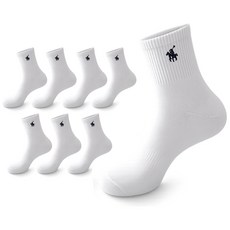 마상격구 남성 스포츠 중목 양말, 8개, 화이트