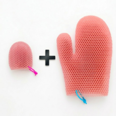 여백상점 TPU 벌집 샤워 스크럽 글러브 세트 (미니+대형), 1세트, 2매입, 포그 핑크