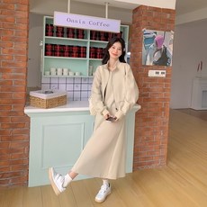 ANYOU 여성 봄가을 자켓 롱 나시 원피스 투피스 세트 데일리 빅사이즈 오피스룩 캐주얼 세트