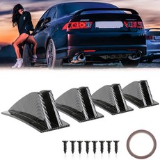 JMTBNO 4pcs 범용 곡선형 리어 범퍼 샤크 핀 스포일러 트림 커버 장식 세트 립 윙 스플리터 블랙, Carbon Fiber-Double Layer