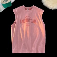 粉色帥氣無袖t恤男夏季高街設計感坎肩上衣潮牌情侶休閒背心汗衫