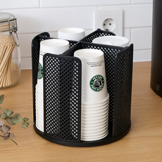 다온이네 종이컵 디스펜서 4구 회전 홀더 테이크아웃컵 정리대, 블랙, 1개