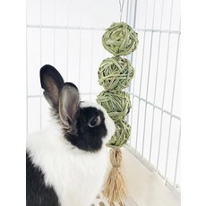 토끼 장난감 잔디직조 공 스트링 걸이형 애완토끼 소동물용품 자연소재 놀이용품, 1개, 샤트르주