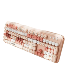 EWEADN 無線復古鍵盤 靜音按鍵 隨插即用 智慧省電 黃灰配色, 春江粉, V96, 【智能休眠 持久續航】