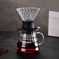 해피유통 고급 유리 드립 커피 필터 핸드 드립 커피 메이커 세트 가정용 사무실용, 600ML 내부 줄무늬 구름 주전자 (투명) + 스마트